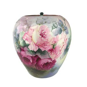 Hand Painted Antique Belleek Willets Jar Lidded Floral Rose Urn Artist Signed